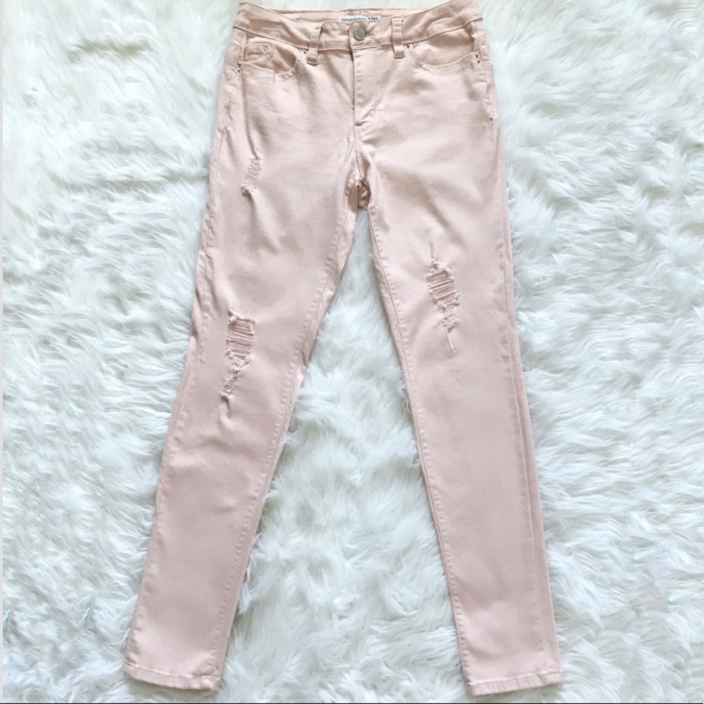 YMI skinny pink distressed jeans size 9.